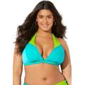 Plus Size Women's Romancer Colorblock Halter Triangle Bikini Top by Swimsuits For All in Neon Mint Oasis (Size 22)