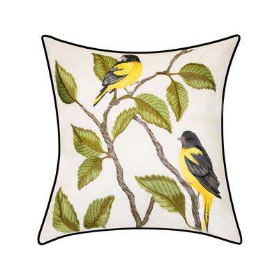 Indoor & Outdoor Embroidered Birds Decorative Pillow by Levinsohn Textiles in Yellow