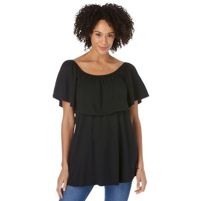 Plus Size Women's Off Shoulder Ruffle Tee by Woman Within in Black (Size 18/20) Shirt