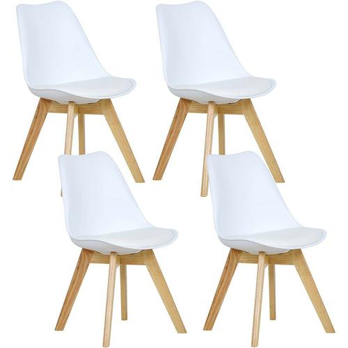 Skandinavischer Stuhl mit Holzbeinen (Satz von 4) - Weiß - Sweeek