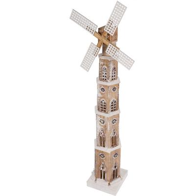 Led Holz Windmühle ca. 110 cm x 20 cm mit drehenden Flügeln und weihnachtlicher Schneeoptik Image
