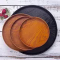 Palette en bois créative ronde rouge noir 21-37cm plats occidentaux assiette de rangement