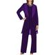 3 PC Chiffon Mother's Outfit Pants Suits for Wedding Plus Size Women's Evening Gowns Dress Suit Purple UK14