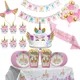 Décoration de gâteau d'anniversaire licorne arc-en-ciel licorne vaisselle assiettes en papier tasse