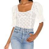 Free People Tops | Free People Women S Bustier Ivory Lace Top Sweetheart Corset Puff Sleeve | Color: Cream/White | Size: S
