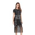 Women's 1920s Style Beaded Deco Flapper Dress Vintage Inspired Sequin Embellished Fringe Gatsby Dress(Black XL)