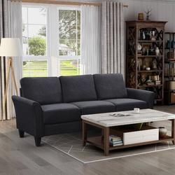 Winston Porter Valhalla 78.7" Linen Round Arm Sofa Manufactured Wood/Linen in Black | 34.8 H x 78.7 W x 29.5 D in | Wayfair