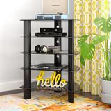 Latitude Run® Norwood Glass Stand Audio Rack Metal & Glass/Metal in Black | 35 H x 26 W x 19.5 D in | Wayfair LATR4635 33120955