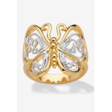 Women's Yellow Gold Plated Two Tone Filigree Butterfly Ring by PalmBeach Jewelry in Gold (Size 7)