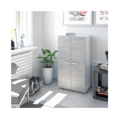 Schuhregal 103 cm mattweiß und Beton mit 2 Türen - Pechino Image