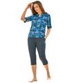 Plus Size Women's Three-Quarter Sleeve Swim Tee by Swim 365 in Blue Medallion (Size 22/24) Rash Guard