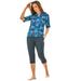 Plus Size Women's Three-Quarter Sleeve Swim Tee by Swim 365 in Blue Medallion (Size 22/24) Rash Guard