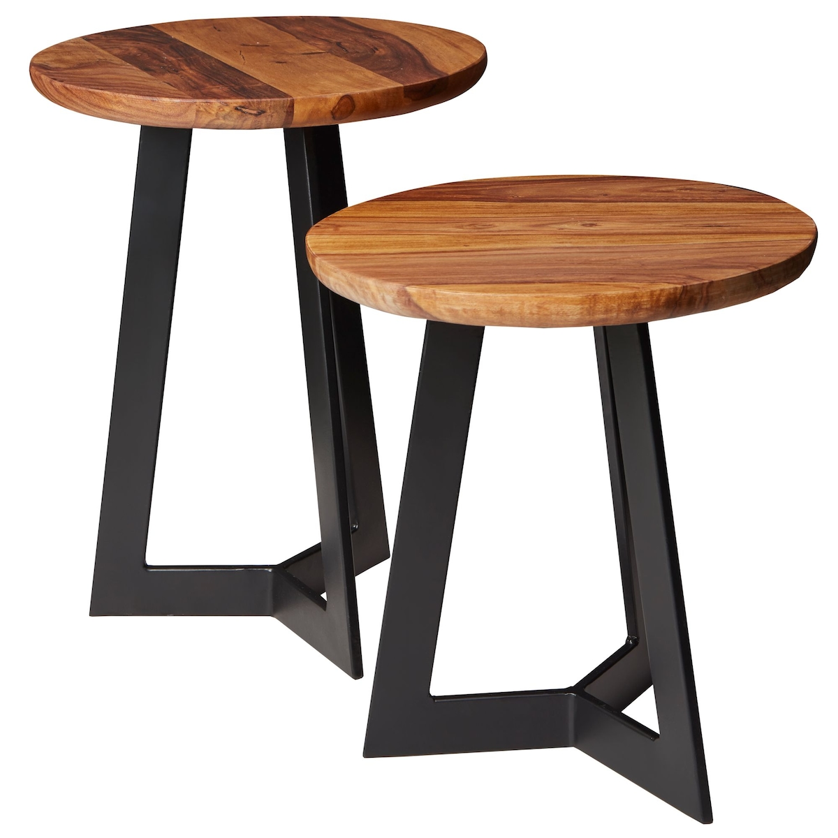 FineBuy Beistelltische 2-teilig Sheesham Metall Holz-Satztisch Industrial Hocker Image