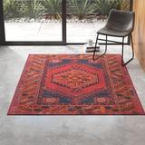 Blue/Orange 90 x 0.25 in Area Rug - Joss & Main Isthia Oriental Red/Blue/Orange Area Rug Polyester | 90 W x 0.25 D in | Wayfair