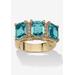 Women's Yellow Gold-Plated Emerald Cut 3 -Stone Simulated Birthstone & CZ Ring by PalmBeach Jewelry in December (Size 9)