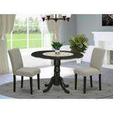 East West Furniture Dinette Set- a Round Dining Table and Shitake Linen Fabric Chairs, Black (Pieces Options)