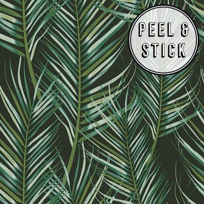 Transform Black and Green Palm Peel and Stick Wallpaper