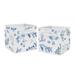 Floral Leaf Collection Foldable Fabric Storage Bins - Blue Grey White Boho Watercolor Botanical Flower Woodland Tropical Garden