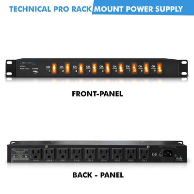 Technical Pro 1800 Watts Rack Mount Power Strip with 5V USB Charging Port, 9 power switches, Heavy Duty Electric Extension Cords