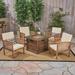 Carolina Outdoor 4-Seater Acacia Wood Club Chairs with Firepit by Christopher Knight Home