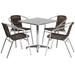 27.5'' Square Aluminum Indoor-Outdoor Table Set with 4 Rattan Chairs