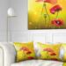 Designart 'Red Flowers on Yellow Background' Floral Throw Pillow