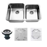 Premium Undermount 16 Gauge Stainless Steel 31.88" 55/45 Double Bowl Kitchen Sink with Grid and strainer