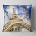 Designart 'Dramatic Sky over Ground View of Paris Paris Eiffel Tower' Cityscape Throw Pillow