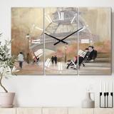 Designart 'Love in Paris VI' Cottage 3 Panels Oversized Wall CLock - 36 in. wide x 28 in. high - 3 panels
