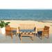 SAFAVIEH Outdoor Living Carson 4-piece Teak Brown/Navy Patio Set