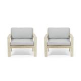 Santa Ana Outdoor Acacia Wood Club Chairs with Cushions (Set of 2) by Christopher Knight Home