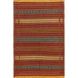 Flat-woven Turkish Kilim Striped Geometric Oriental Runner Rug Hallway - 3'4" x 5'0"