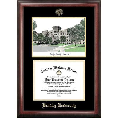 Bradley University 11w x 8.5h Gold Embossed Diploma Frame with Campus Images Lithograph