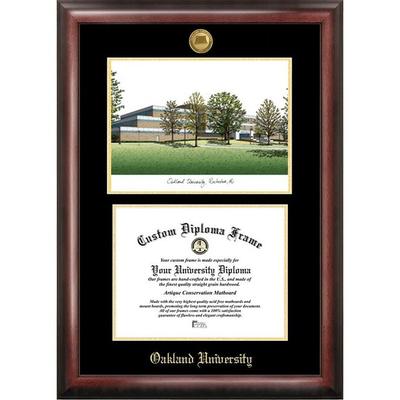 Oakland University 11w x 8.5h Gold Embossed Diploma Frame with Campus Images Lithograph