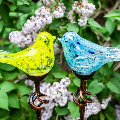 Exhart Solar Pearlized Hand Blown Glass Bird Garden Stake, 6 by 31 Inches