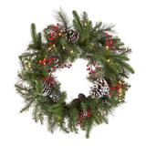 24" Feel Real® Bristle Berry Wreath with Battery Operated LED Lights - 2 Foot