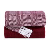100% Cotton Hand Woven Throw Blankets '50x60'' Set of 2 Herringbone Light Weight All Season