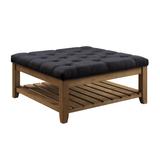 ACME Aizen Cocktail Ottoman in Dark Gray Fabric and Weathered Oak Finish