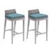 Oxford Garden Argento Resin Wicker Bar Stool with Powder Coated Aluminum Legs - Ice Blue Polyester Cushion (Set of 2)