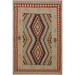 Kilim Candice Tan/Blue Hand-Woven Wool Rug -4'3 x 6'2 - 4 ft. 3 in. X 6 ft. 2 in. - 4 ft. 3 in. X 6 ft. 2 in.