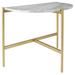 Crescent Moon Shaped Marble Top Metal Chair Side End Table, White and Gold