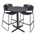 Cain 36-inch Round Café Table with 2 Black Zeng Stack Stools
