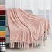 Chenille Knitted Throw Blanket Blush Pink