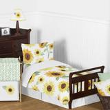 Sweet Jojo Designs Yellow Green White Boho Floral Sunflower Girl 5-pc Toddler-size Comforter Set - Farmhouse Watercolor Flower