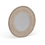 Beige Wooden Woven Wall Mirror with Fringe Ends - 38 x 1 x 38Round