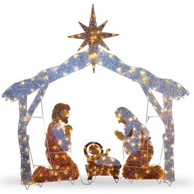 National Tree Company 72" Holiday Christmas Decorative Crystal Nativity Scene with Clear Lights - N/A
