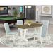 East West Furniture Dining Table Set- a Dining Table and Baby Blue Linen Fabric Parson Chairs, Linen White(Pieces Options)