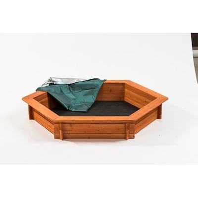 Hexagon Wooden Cedar Sandbox w/Seat Boards, Cover & Ground Liner