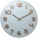 Unek Goods NeXtime Classy Round Large Wall Clock, White, Decorative, Shiny Copper Big Numbers, Glass, Battery Operated