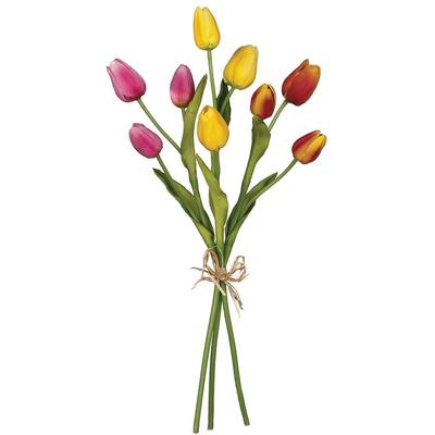 Sullivans Artificial Tulip Bouquet 15.5"H Pink, Yellow & Red Flower - 5.5"L x 5.5"W x 15.5"H